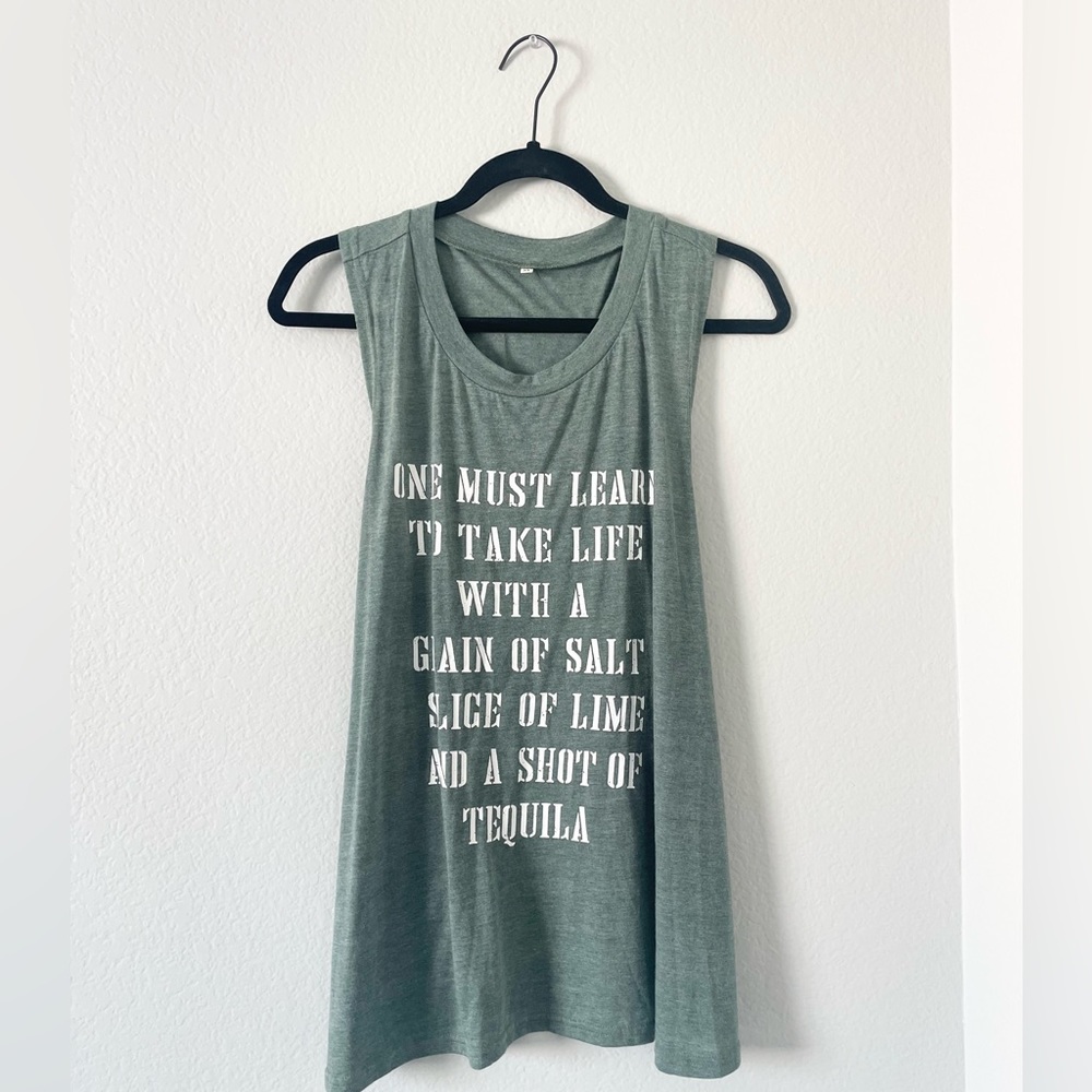 Olive Green Women’s Muscle Tee with White Quote Print